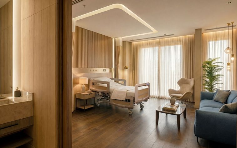 Suită cu pat medical, zonă comună cu canapea și fotoliu